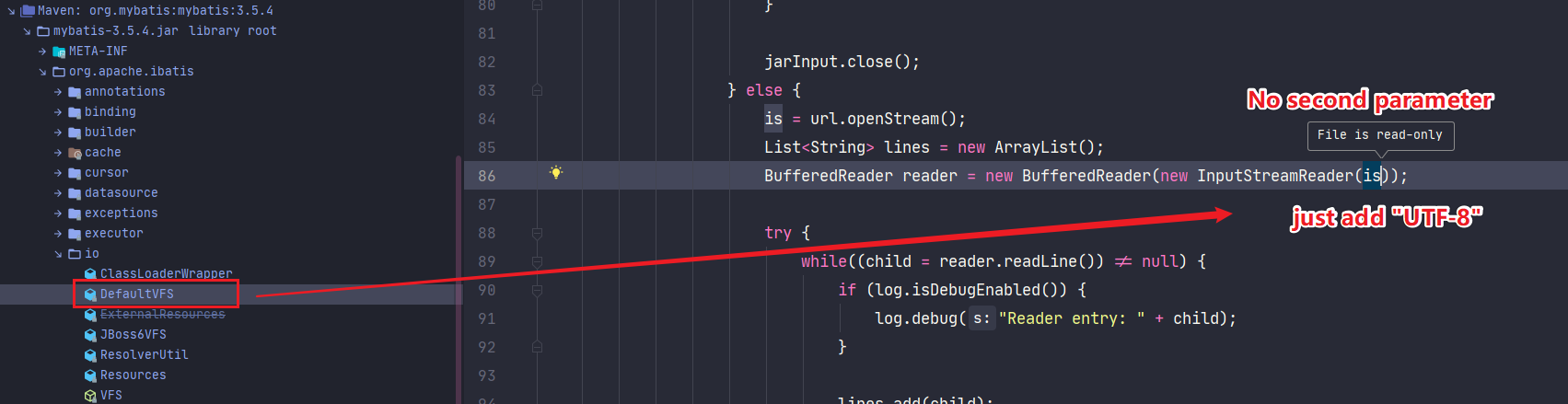 MyBatis Console log [org.apache.ibatis.io.DefaultVFS]-Reader entry Chinese Garbled