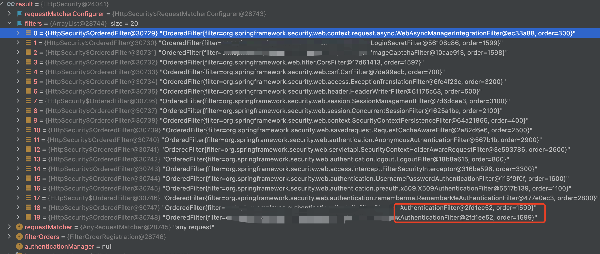Spring Security Filter chain, where there are multiple identical filters