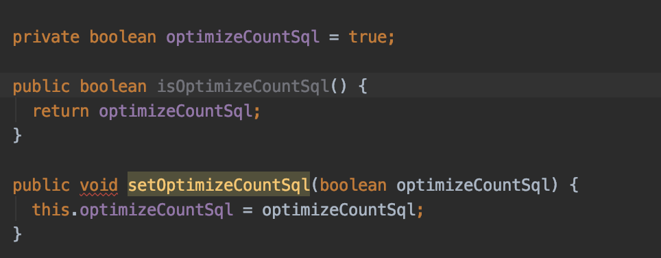 MyBatis-Plus Page<T> 简单分页模型  中optimizeCountSql 字段的set方法与lombok以及默认生成不一致,导致使用属性copy无法找到optimizeCountSql字段的set方法,导致无法进行属性复制