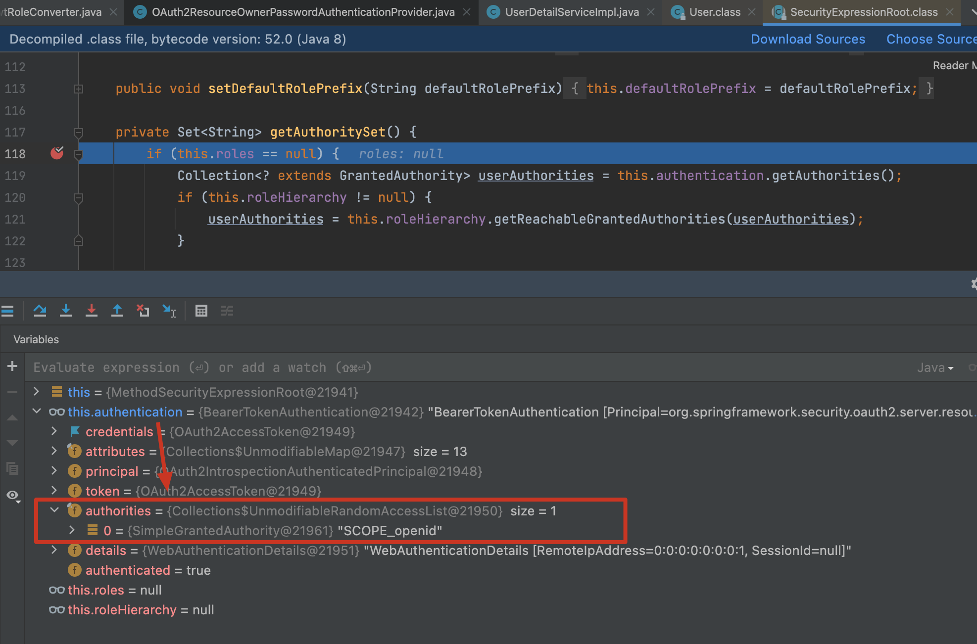 Spring Security How to add user authorities(Role) to the Authentication.getAuthorities