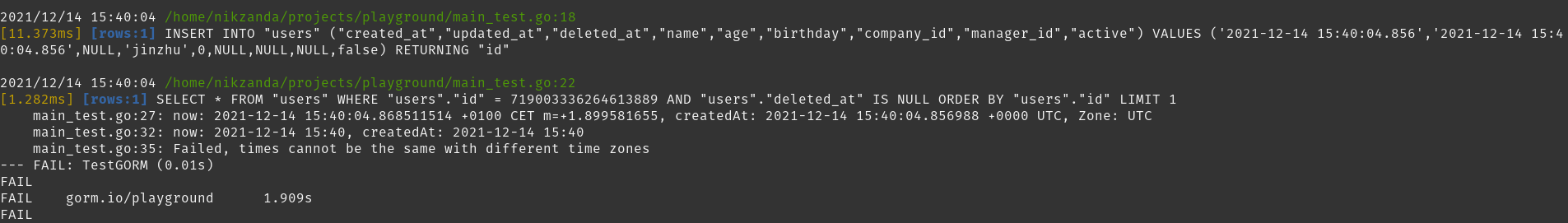 Gorm Timezone issue using cockroachdb & postgres