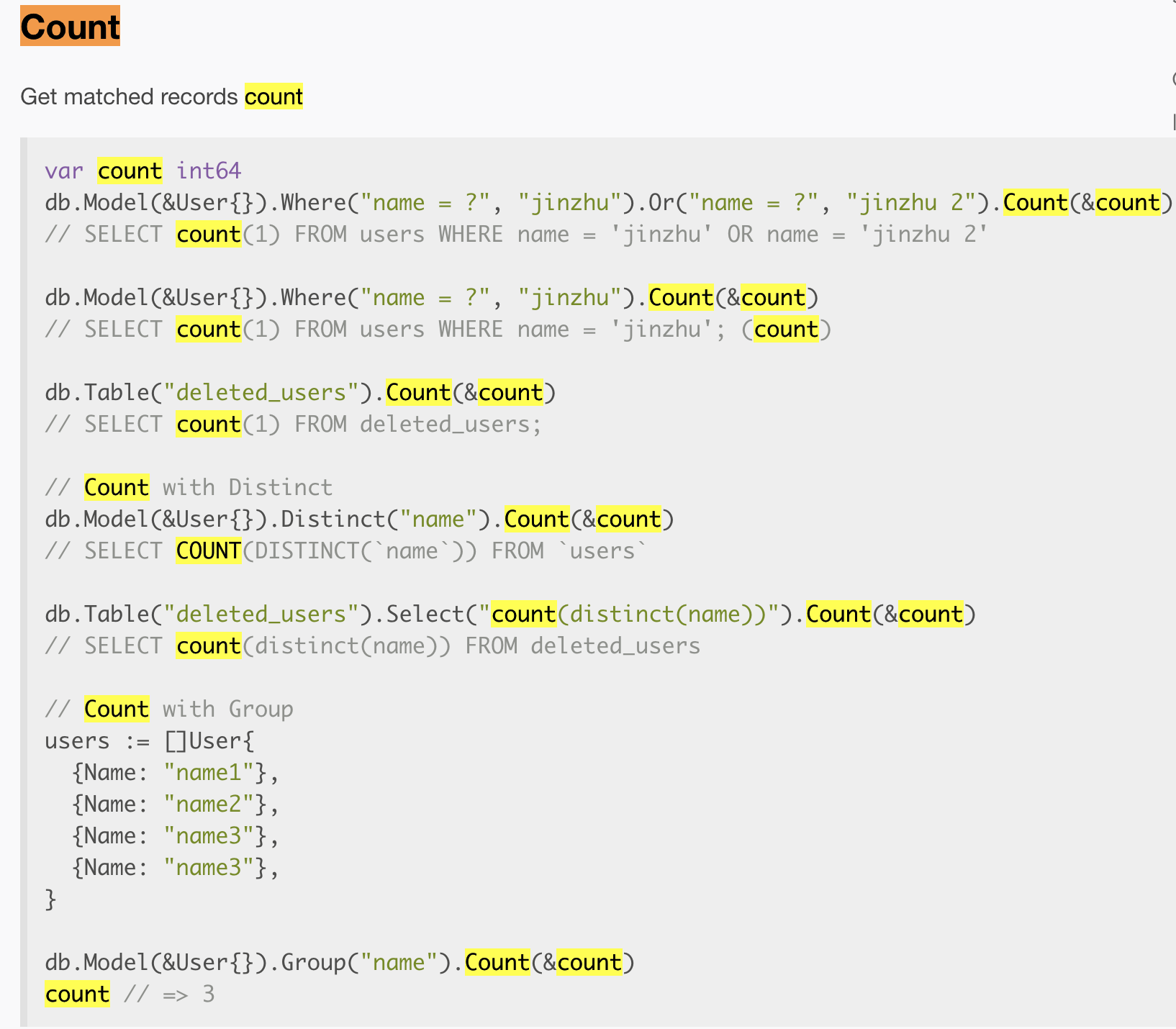 Gorm Why 'db.model (&x).count (&count)' x value can be of type '[]struct{}'. It works. Is this a bug?