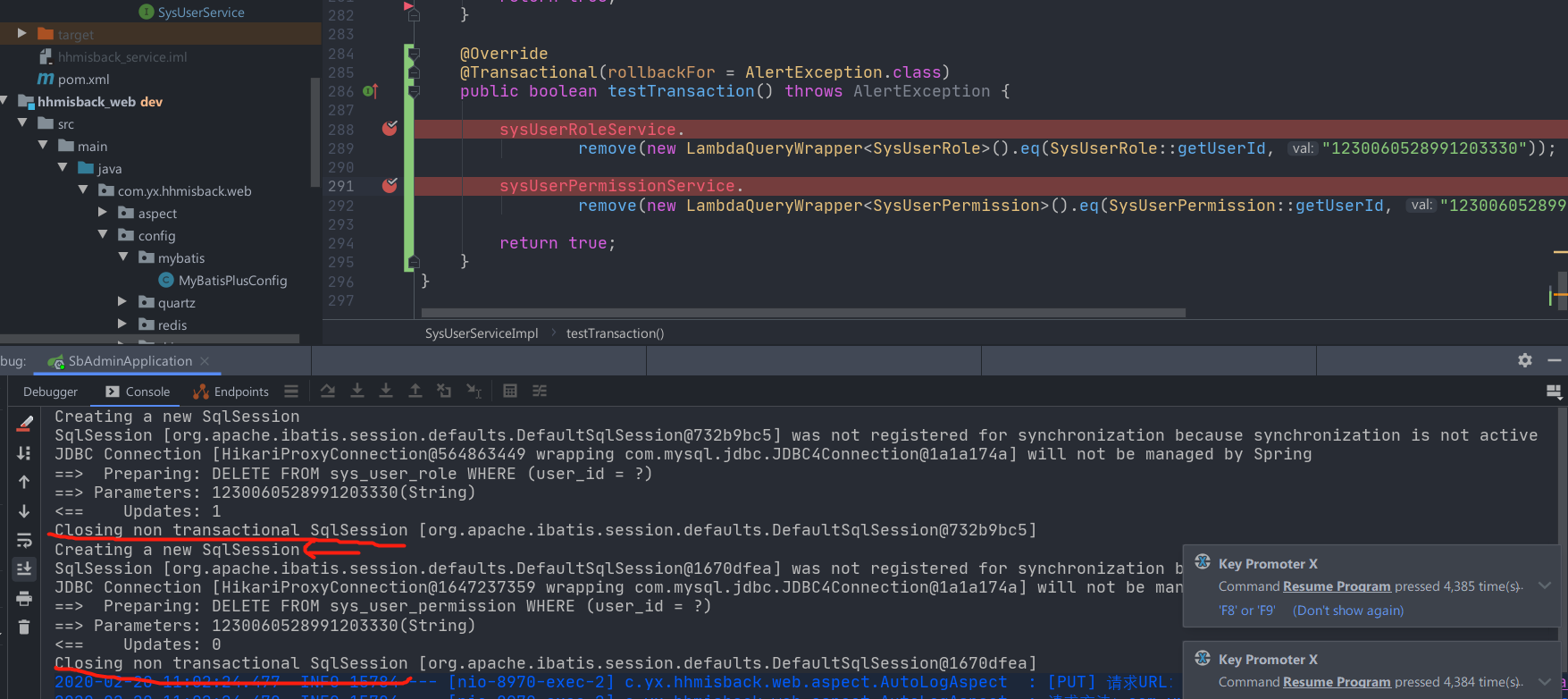 springboot @Transactional is invalid; transaction has no effect;