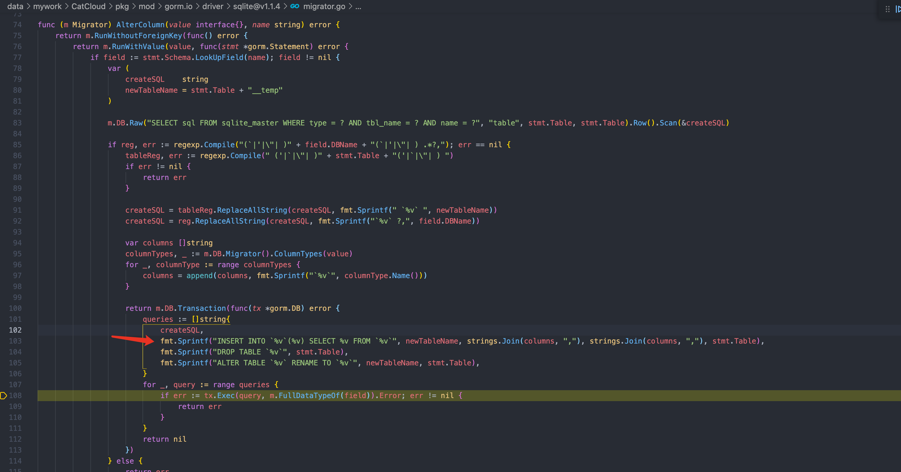 Gorm sqlite  AutoMigrate时报错converting argument $1 type: unsupported type clause.Expr, a struct 