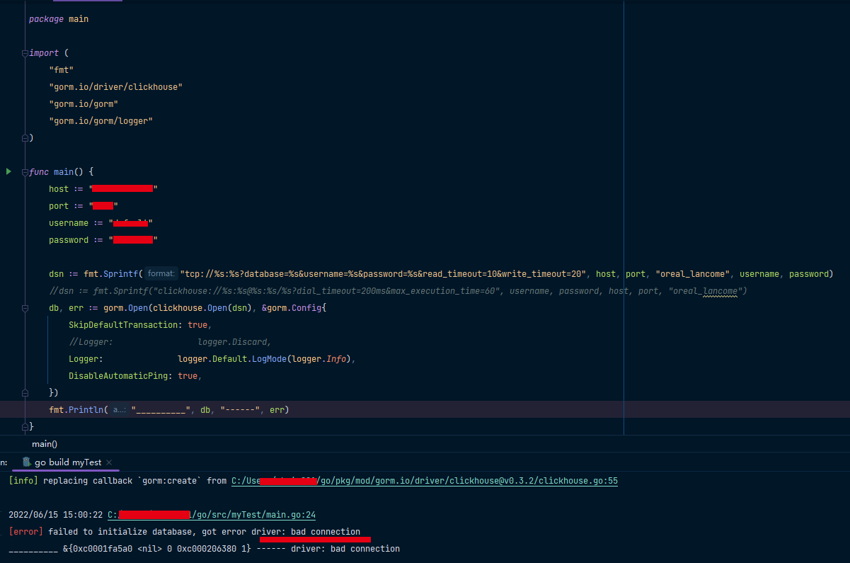 Gorm can not link clickhouse