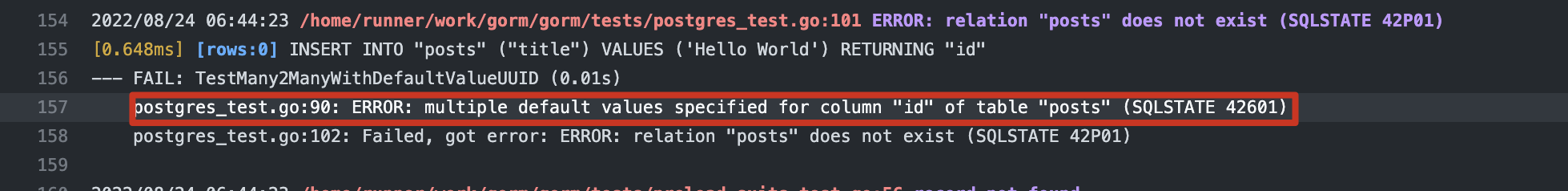 Gorm postgres: multiple default values specified for column 