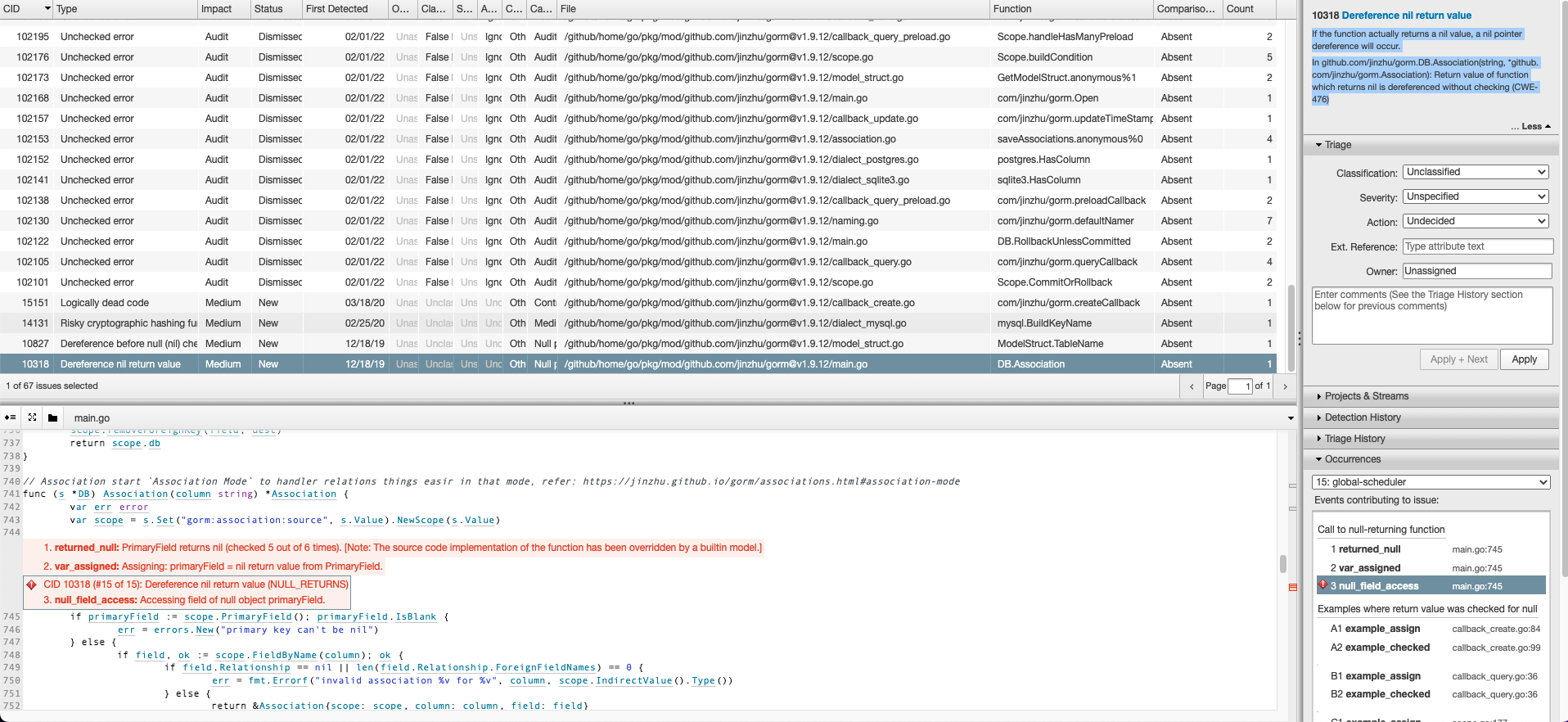 Gorm Coverity scan issue - Dereference nil return value