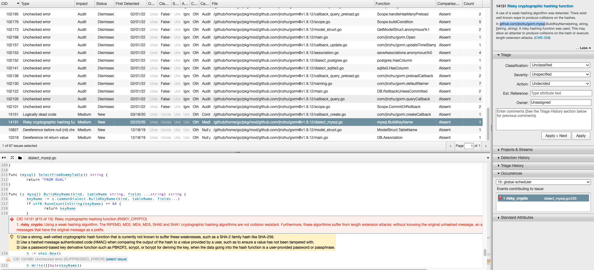 Gorm Coverity Scan - [Security] - Risky cryptographic hashing function