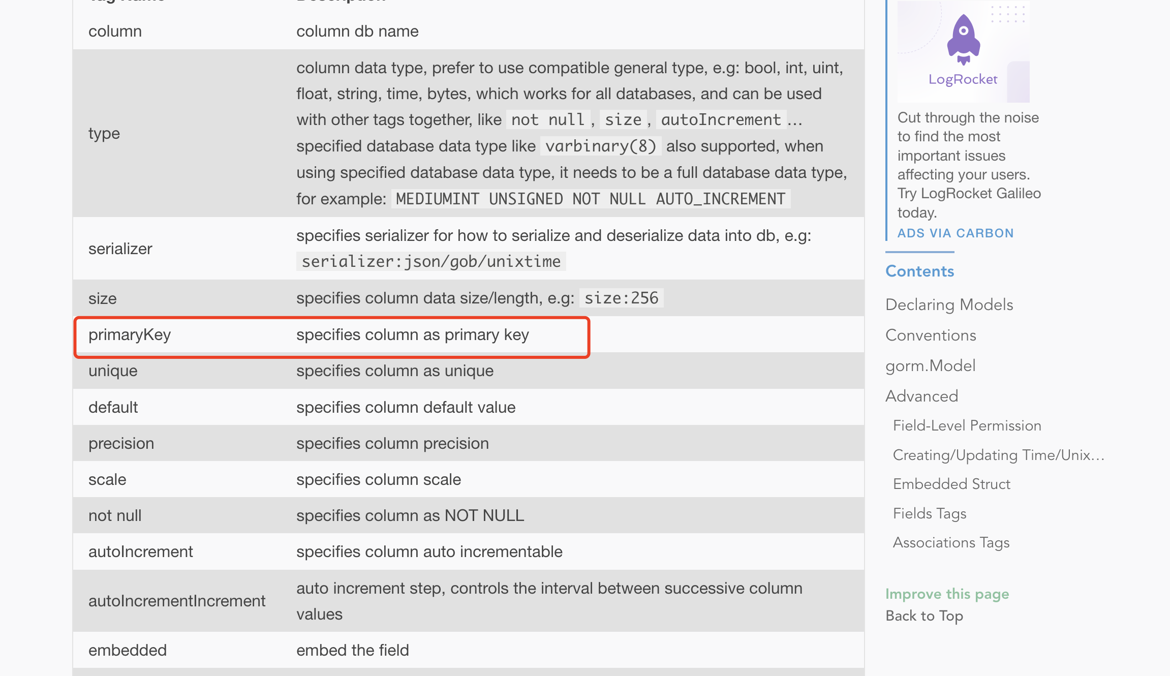 Gorm Official documentation has errors