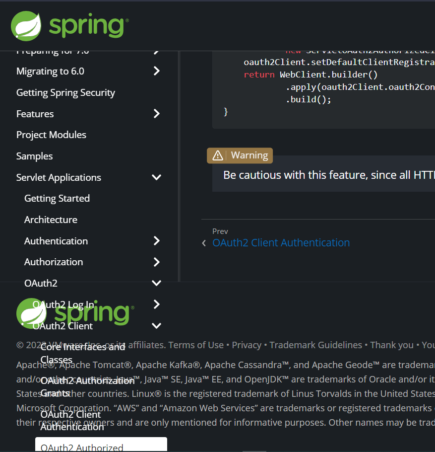 Spring Security The Doc Sidebar has something wrong in servlet application