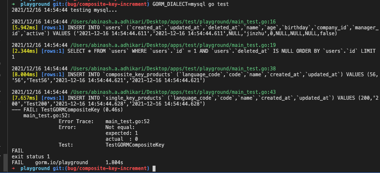 Gorm composite key auto-increment returned 0 upon Create of new record