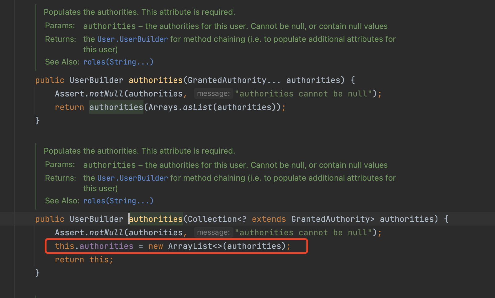 Spring Security Bugs occur when roles and authorities are built at the same time