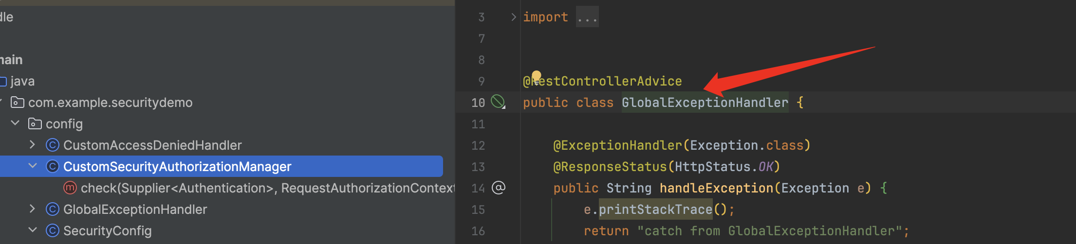 Spring Security The AccessiDeniedHandler is invalid when the system @RestControllerAdvice catch Exception.But the custom AuthorizationManager authentication Access DeniedHandler works fine again