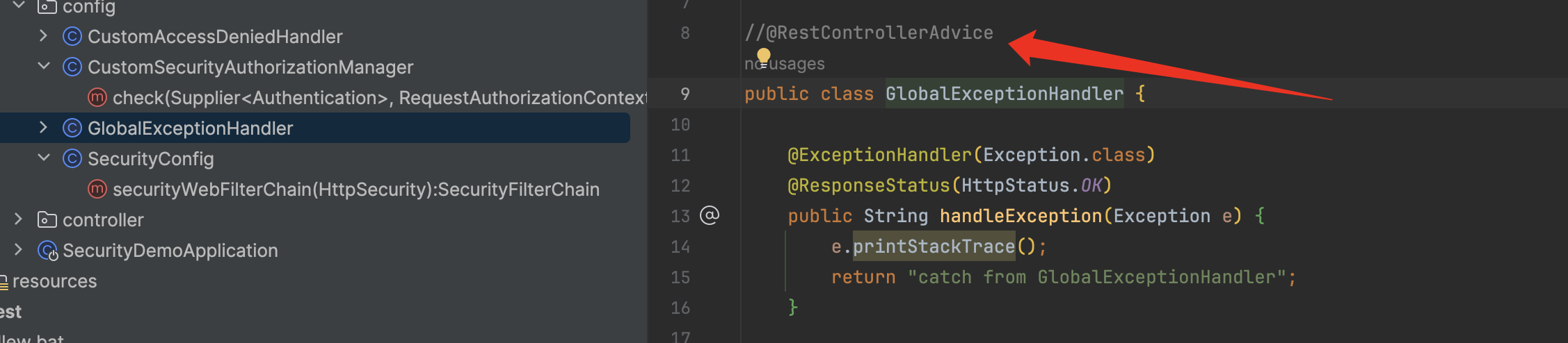 Spring Security The AccessiDeniedHandler is invalid when the system @RestControllerAdvice catch Exception.But the custom AuthorizationManager authentication Access DeniedHandler works fine again