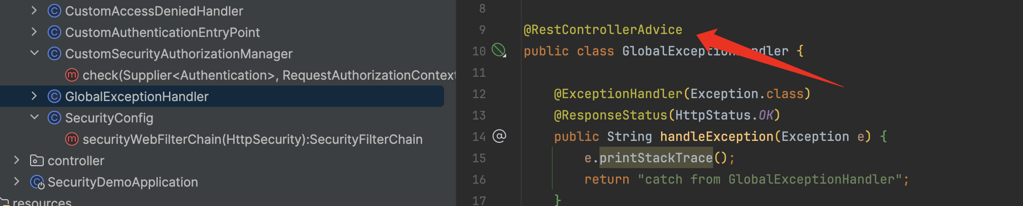 Spring Security The AccessiDeniedHandler is invalid when the system @RestControllerAdvice catch Exception.But the custom AuthorizationManager authentication Access DeniedHandler works fine again