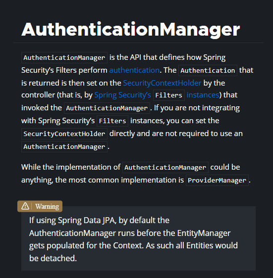 Spring Security Documentation on Authentication and JPA