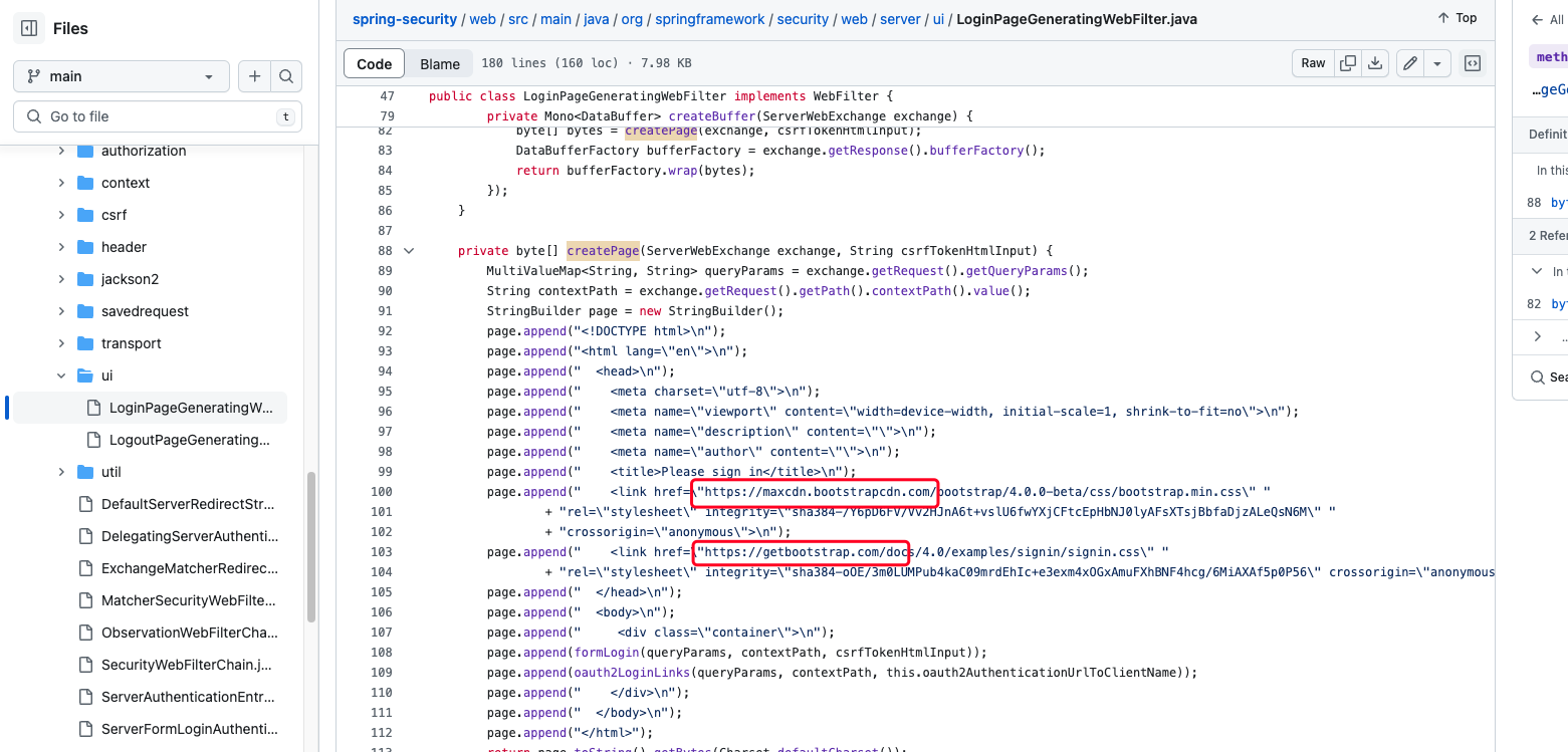 Spring Security LoginPageGeneratingWebFilter类把网页依赖的地址写死了