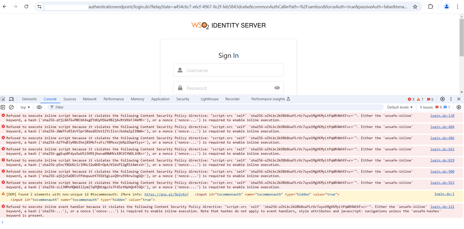 Spring Security SAML login fails in Chromium based browser even after adding hash in the CSP