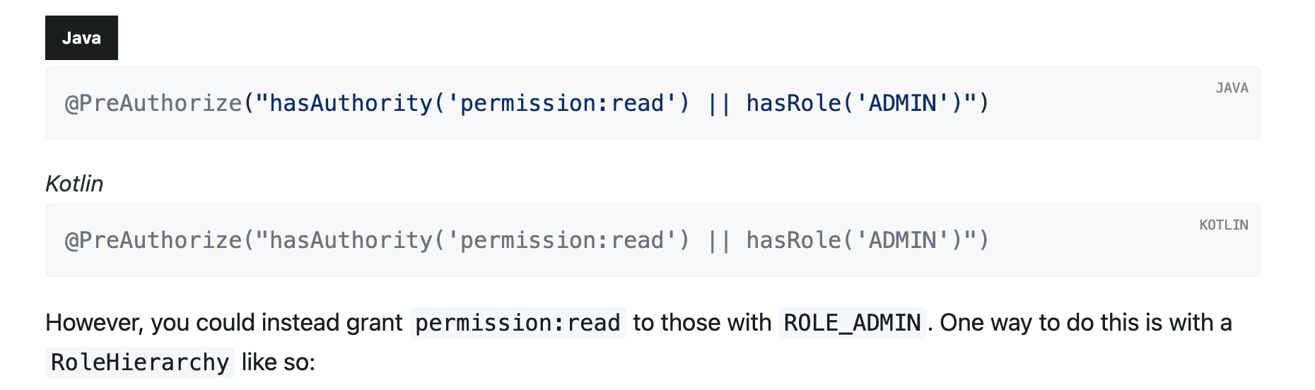 Spring Security Fix Rendering of SpEL expression example Tabs in method security Documentation