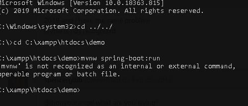 Spring Cloud Config mvnw.cmd fails if not run in directory command