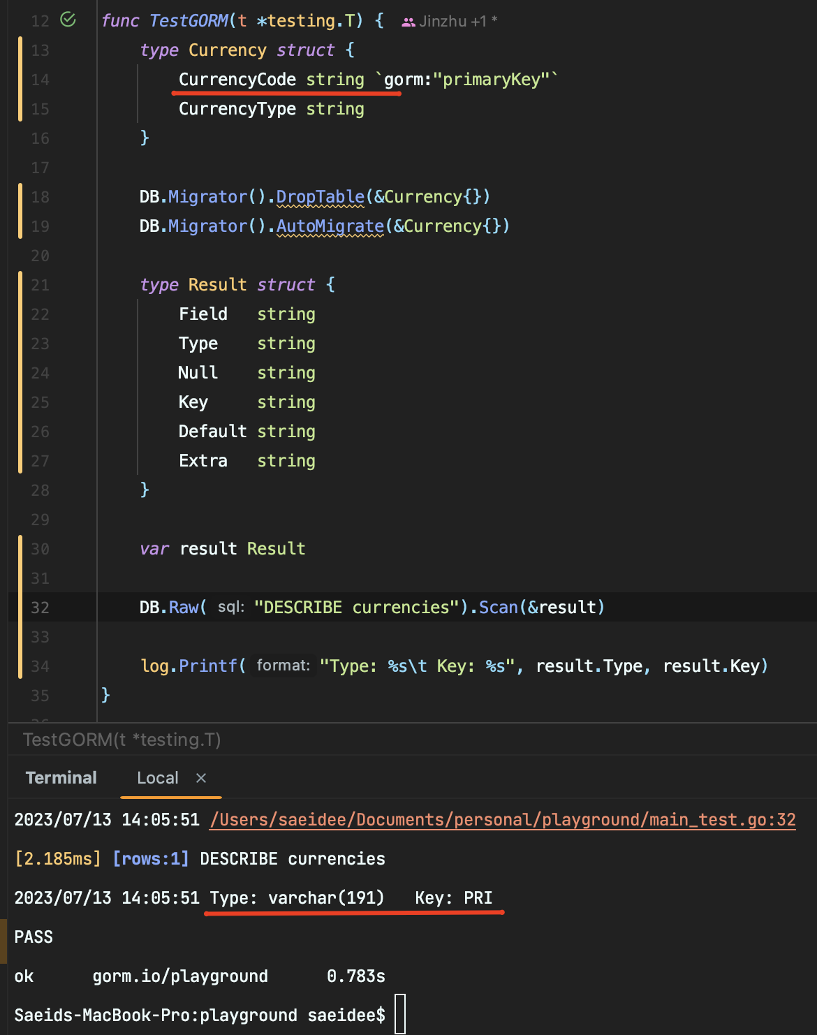 Gorm gorm:primaryKey ignores the structure field type and set only int8