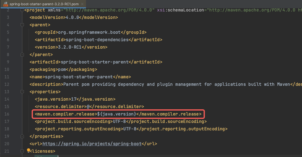 SpringBoot Document that spring-boot-starter-parent sets maven.compiler.release and how to unset it if needed