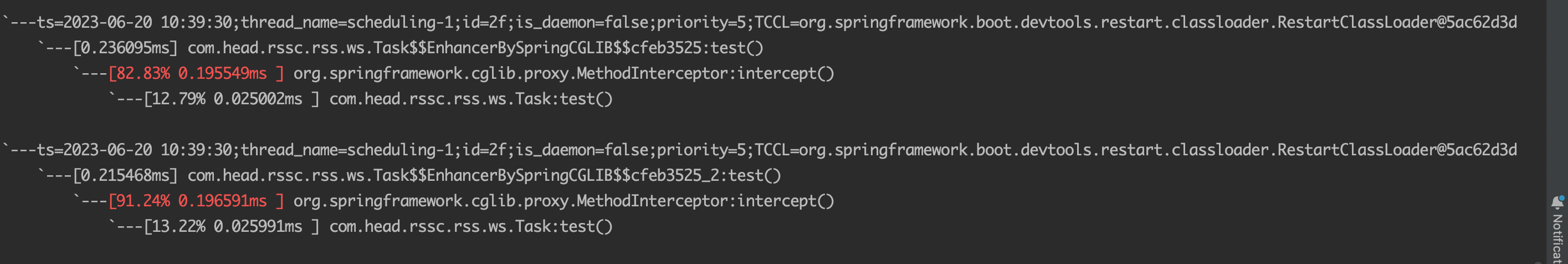 Spring @The @RefreshScope annotation marks a Task class with a @Scheduled marked scheduled task method in the Task class. After changing the configuration, the scheduled task method is executed twice each time.