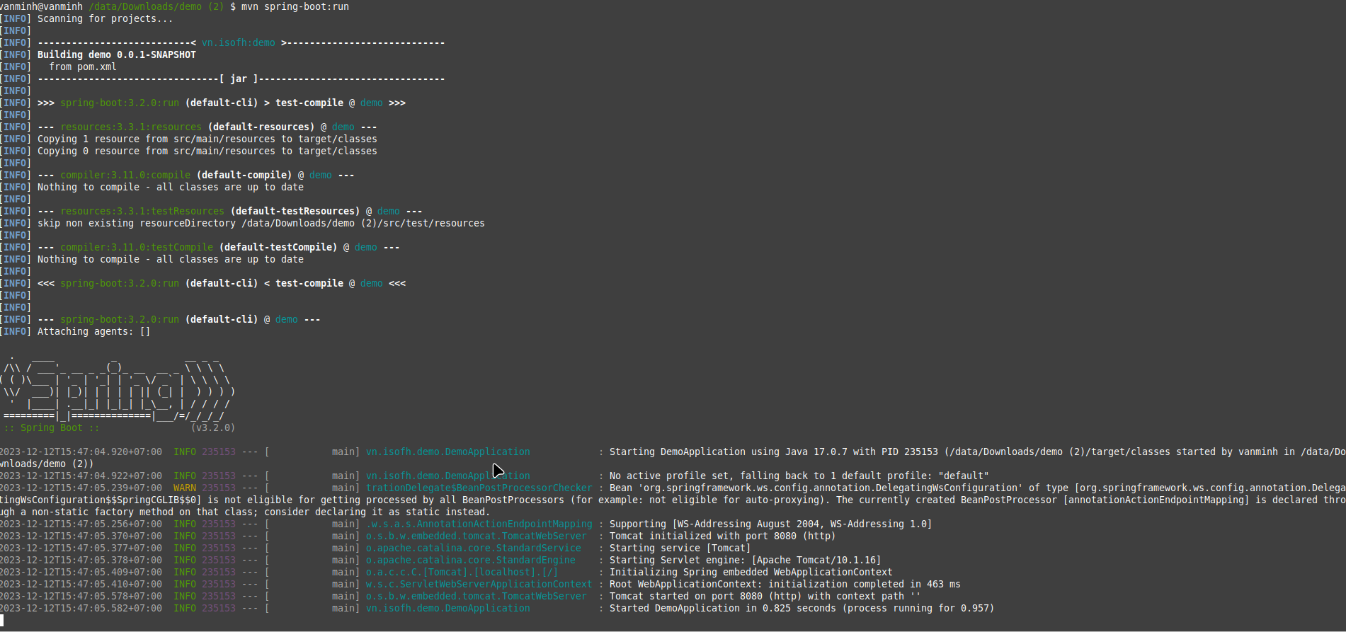 SpringBoot Bean 'org.springframework.ws.config.annotation.DelegatingWsConfiguration' of type [org.springframework.ws.config.annotation.DelegatingWsConfiguration$$SpringCGLIB$$0] is not eligible for getting processed by all BeanPostProcessors (for example: not eligible for auto-proxying). The currently created BeanPostProcessor [annotationActionEndpointMapping] is declared through a non-static factory method on that class; consider declaring it as static instead