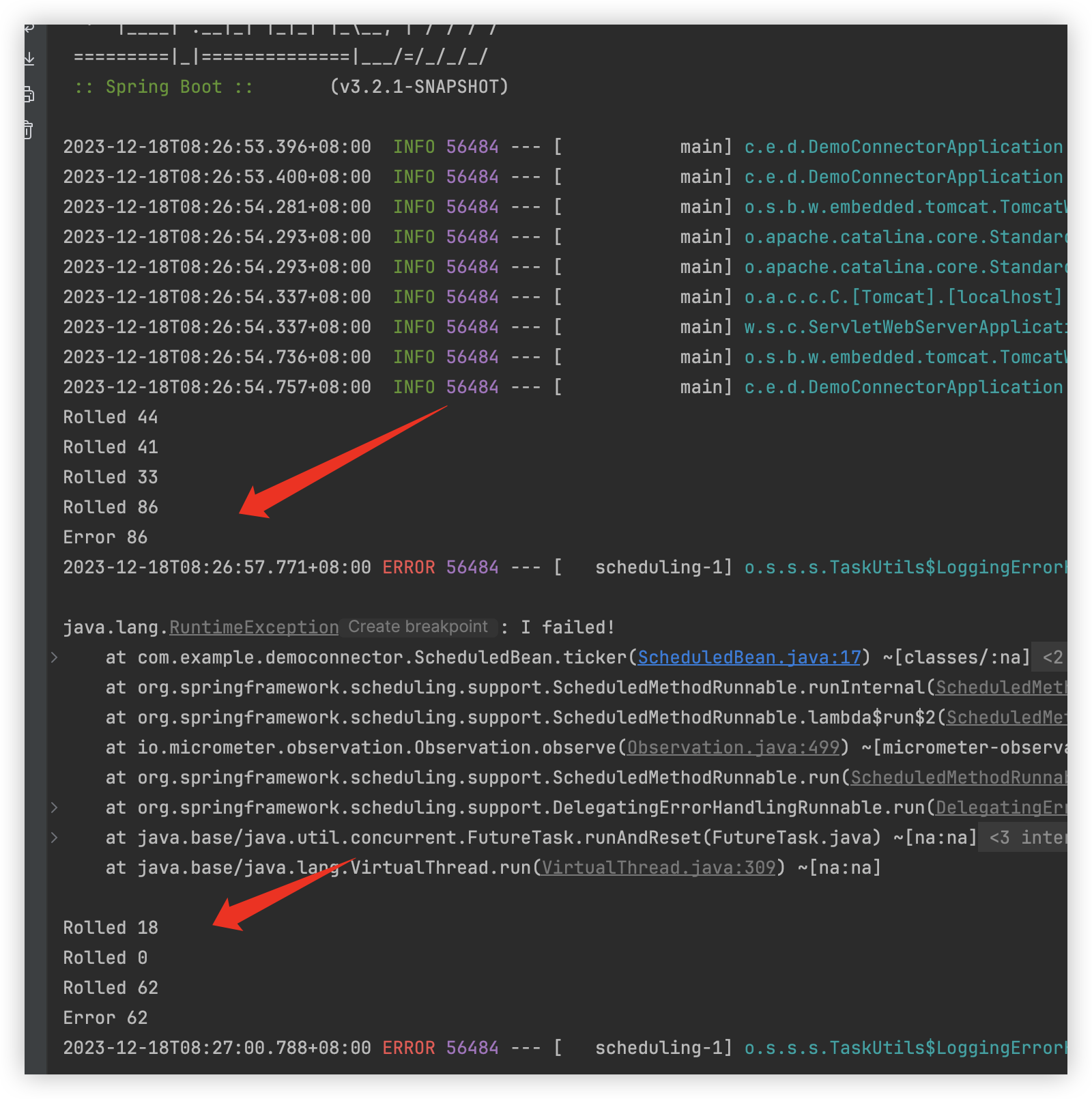 SpringBoot When the spring configuration enables virtual threads, if an exception occurs inside the scheduled task, the scheduled task will not be executed