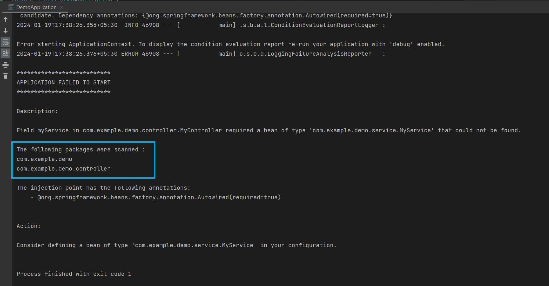 SpringBoot Fixes Issue #28841 Adding more info about scanned packages for NoSuchBeanDefinitionException