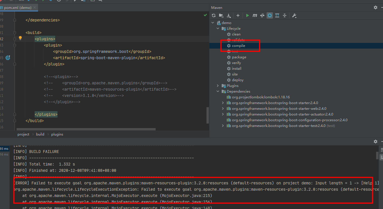 SpringBoot SpringBoot2.4.0 MavenFilteringException: Input length = 1