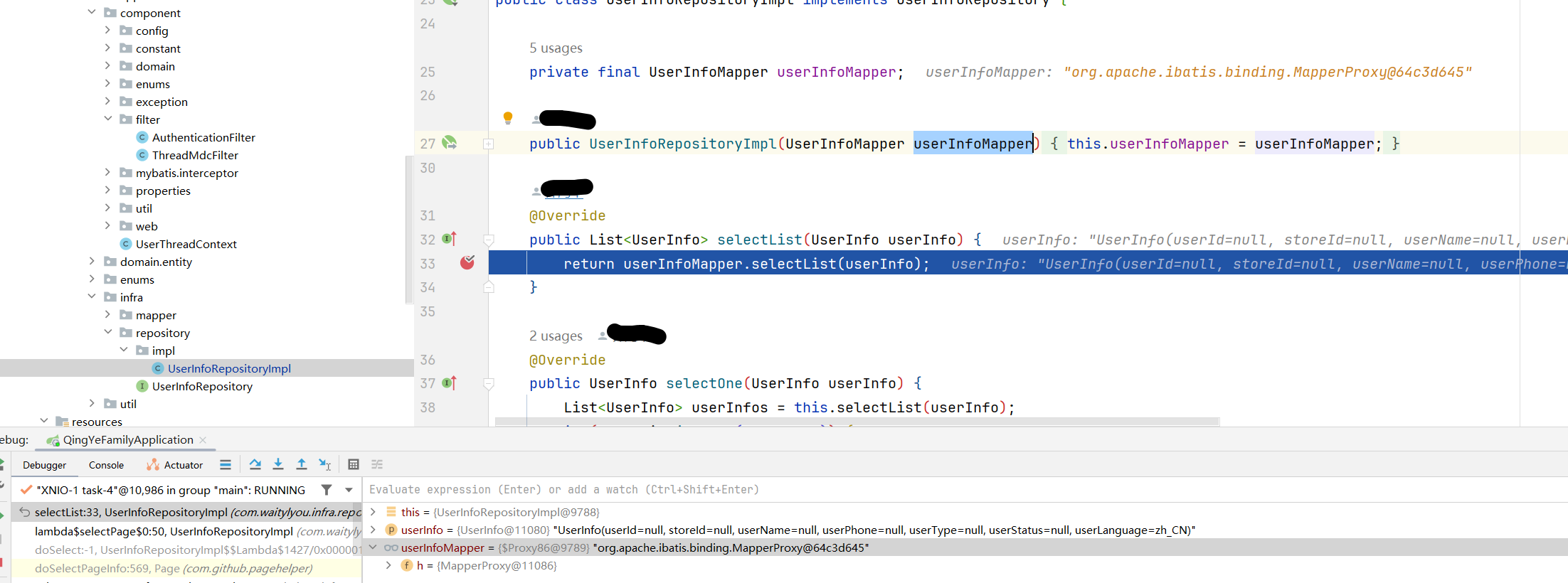 SpringBoot Repository injection dependency.  Method 1 can obtain dependencies normally.  The dependency acquired by method 2 is null