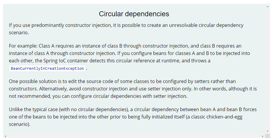 SpringBoot Spring Circular dependency + Setter Dependency Injection + Java Config => Getting Exception - Documentation update may require
