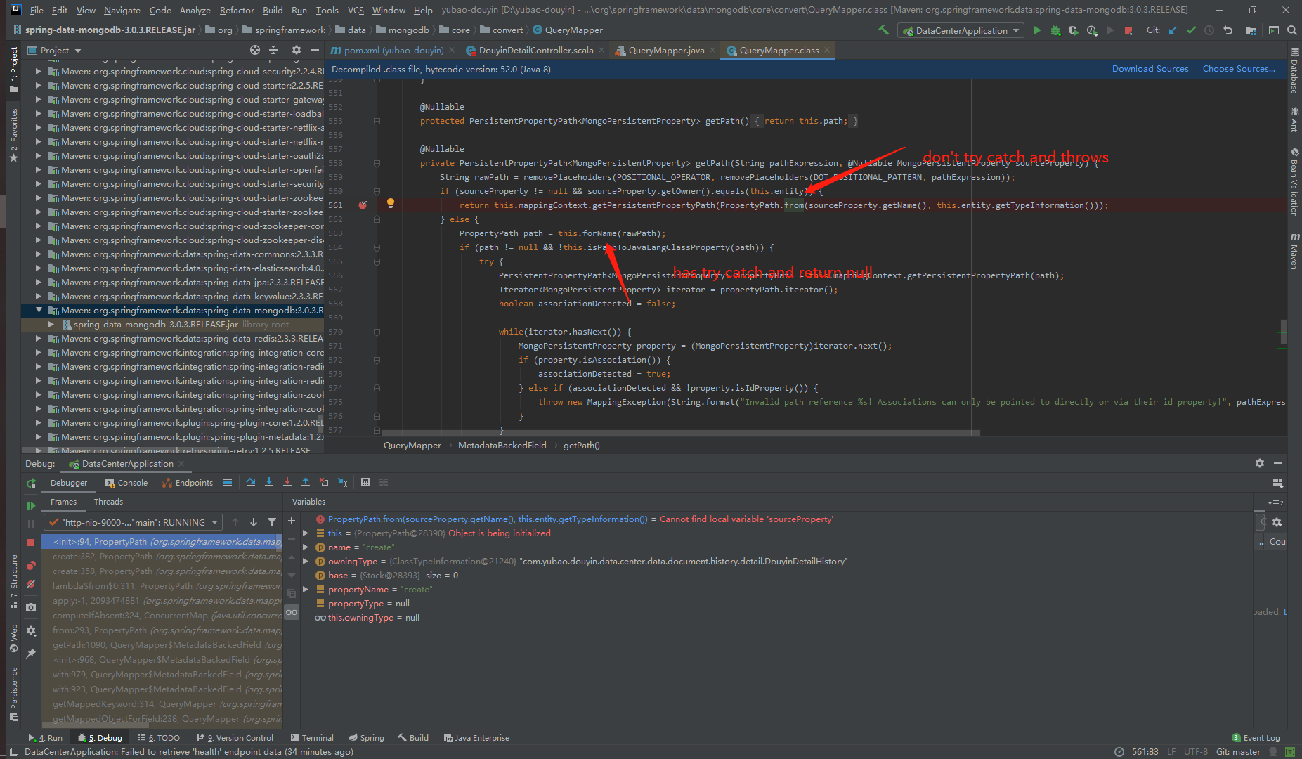 SpringBoot spring-data-mongodb 3.0.3 getPath doesn't try catch