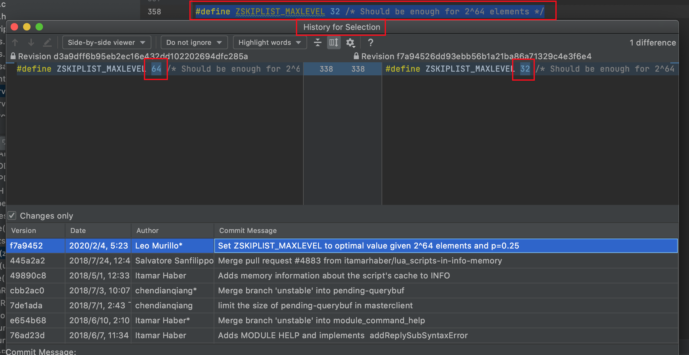 Redis interesting ZSKIPLIST_MAXLEVEL change history