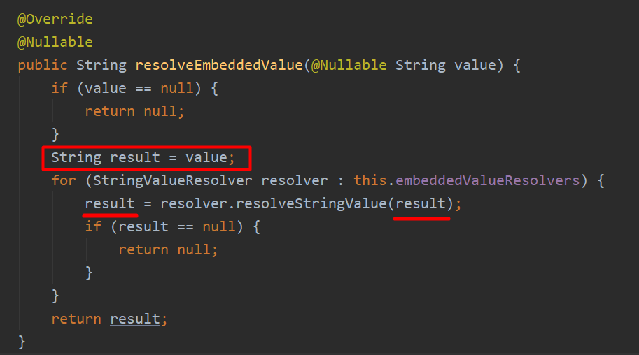 Spring When default value is configured for property placeholder in @Value, subsequent embedded value resolvers are asked to resolve the default value instead of the original value