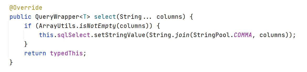 MyBatis-Plus QueryWrapper select func dynamic args