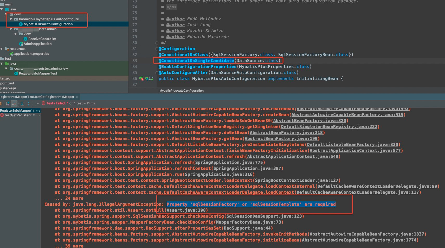 MyBatis-Plus @ConditionalOnSingleCandidate(DataSource.class) 导致MybatisPlusAutoConfiguration无法装配