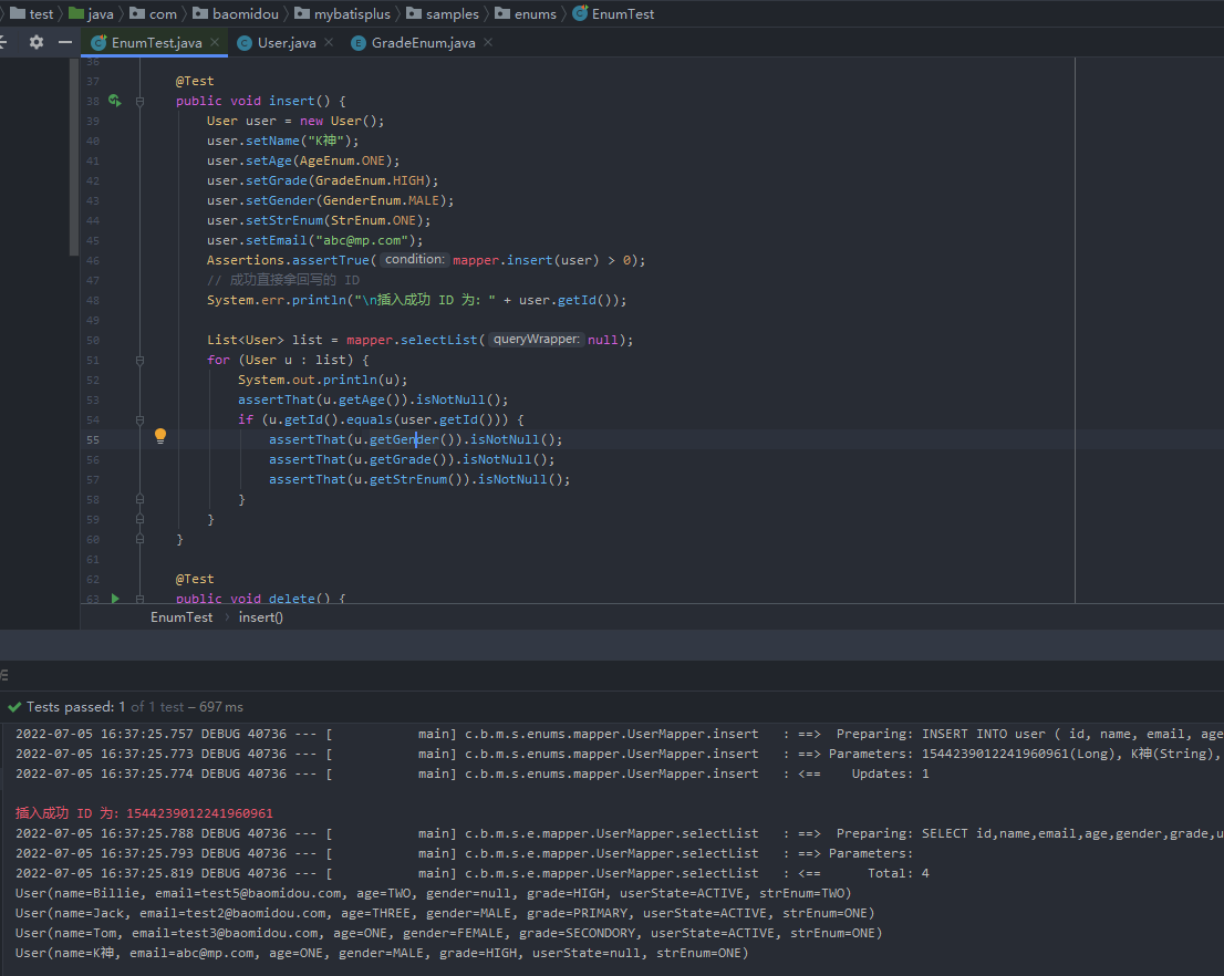 MyBatis-Plus 枚举跟文档说的不匹配，文档说数据库存的是code