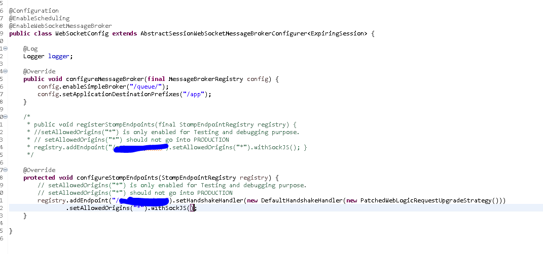 Spring Spring Session, web socket, and WebLogic 12.2.1.3 error