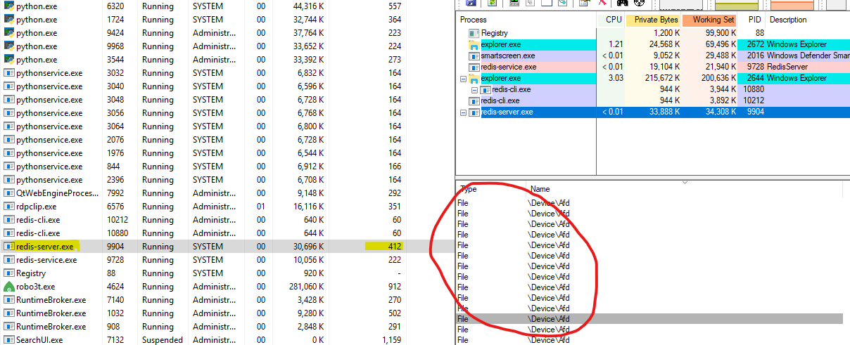 Redis [QUESTION] port exhaustion on Windows Server 2019
