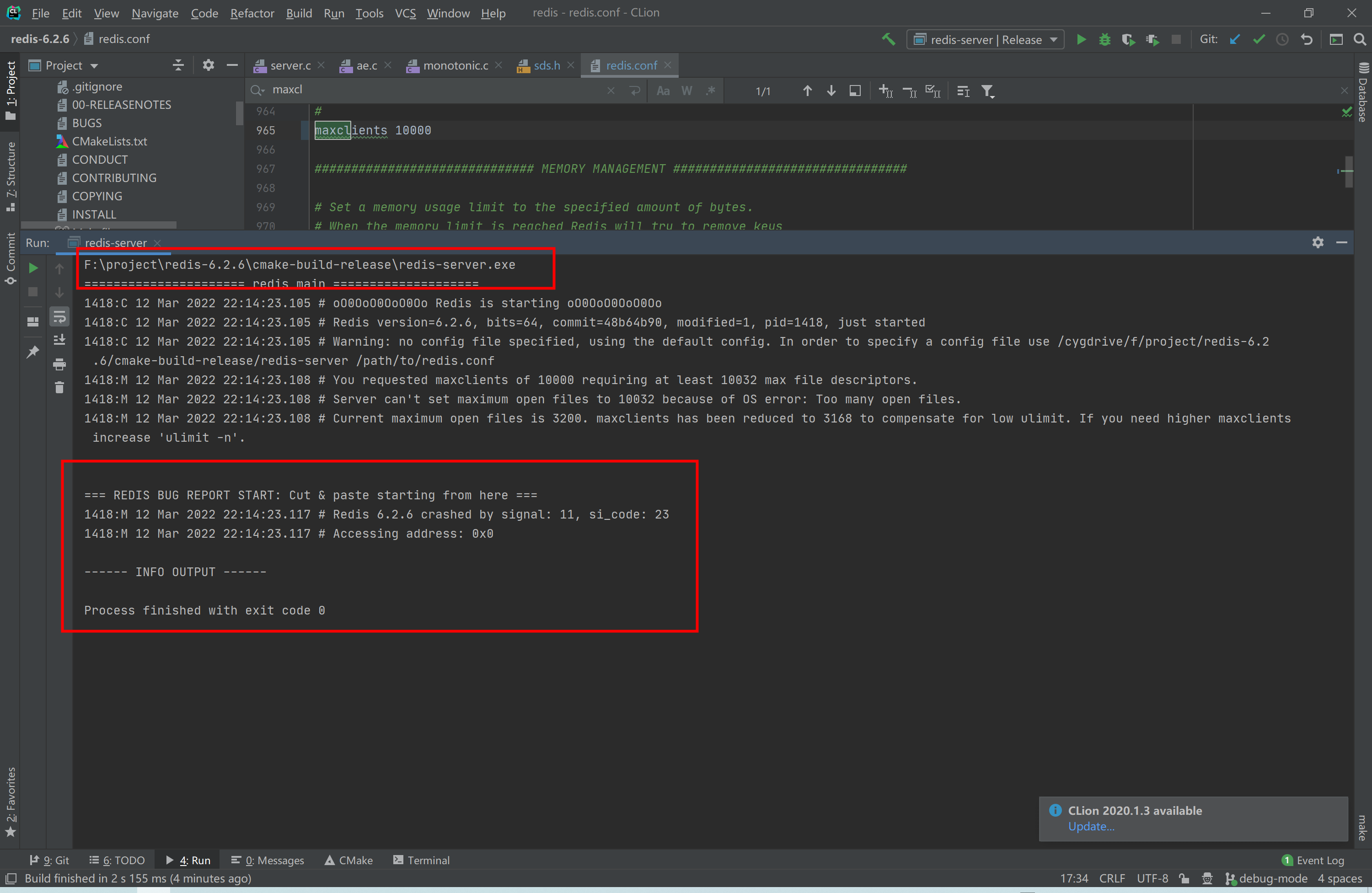 Redis segfault crash in redis-server.exe