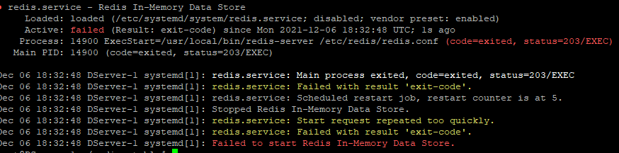Redis Error 203