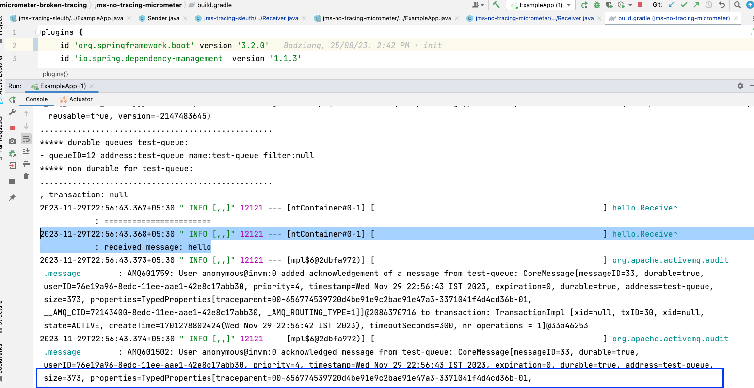 Spring Issue with Trace ID and Span ID not Printing in @JmsListener