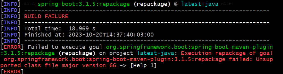 SpringBoot spring-boot-maven-plugin:3.1.5 is not compatible with JDK 22
