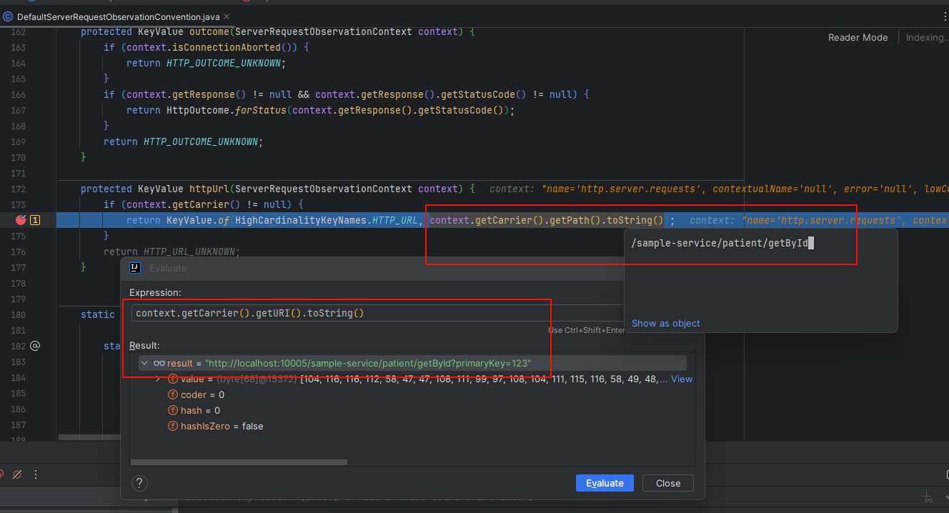 Spring Fix DefaultServerObservation httpUrl value