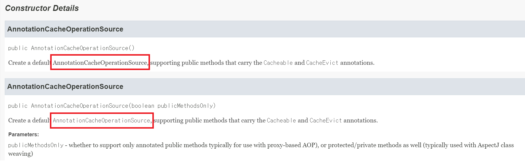 Spring same sentences with differnet text style in AnnotationCacheOperationSource section of reference docs