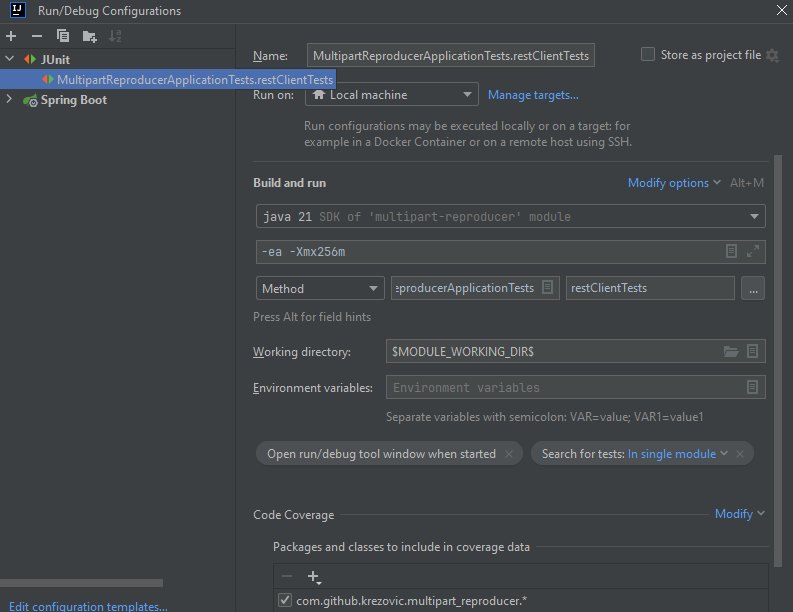 Intellij run configuration
