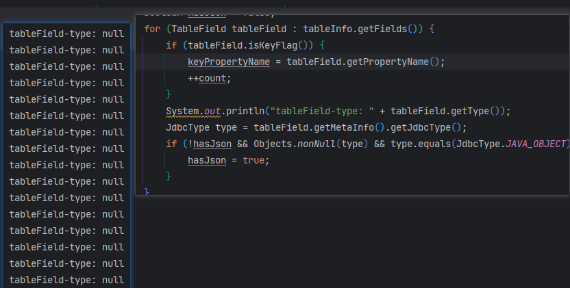 MyBatis-Plus 代码生成器中所有 InjectConfig.TableInfo.TableField.type 为 null