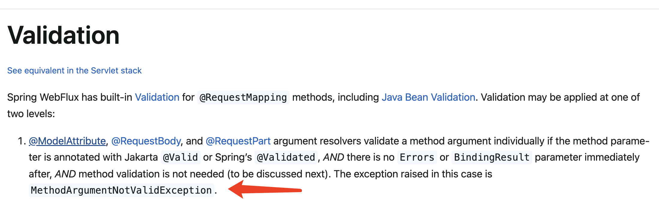 Spring Exception for validation failure in WebFlux does not match the documentation